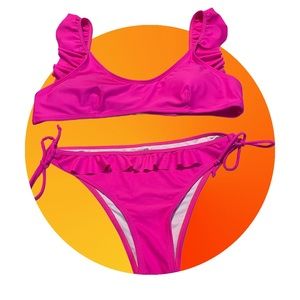 Shein hot pink ruffle bikini set